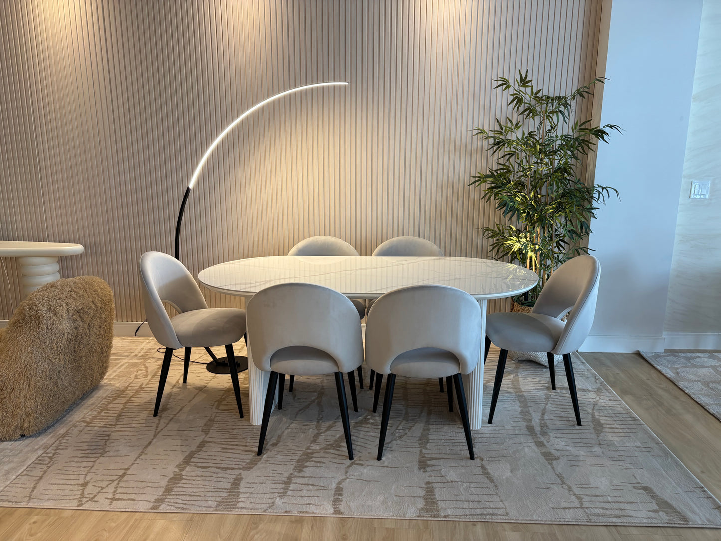 Juego de Comedor - Alba - 180cm + 6 Sillas de Terciopelo Lia Color Gris Oscuro