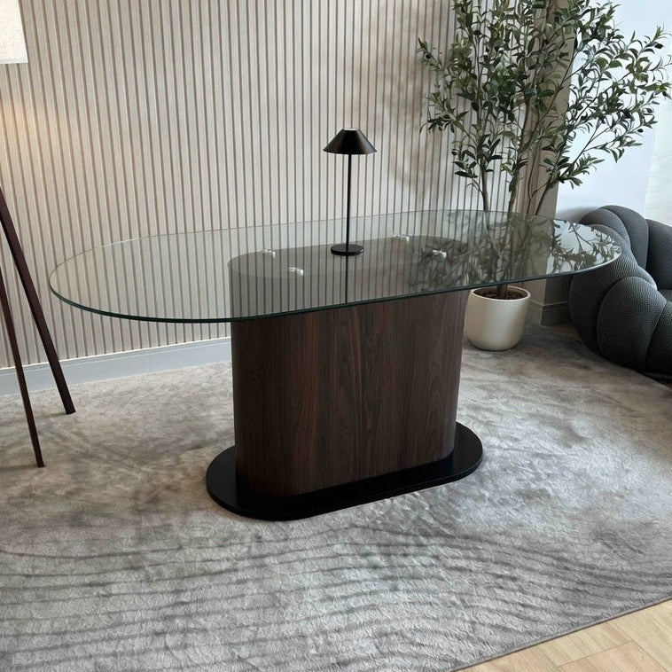 Mateo - Sobre de Vidrio Transparente 180cm - Base Color Walnut