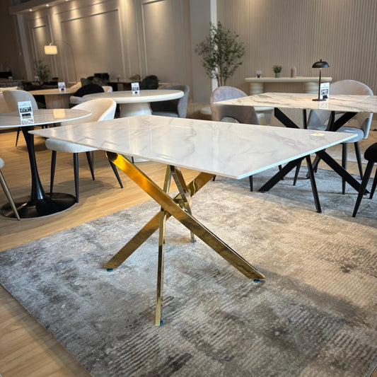 LIRA - Mesa de Comedor - 140cm (Base Dorada)