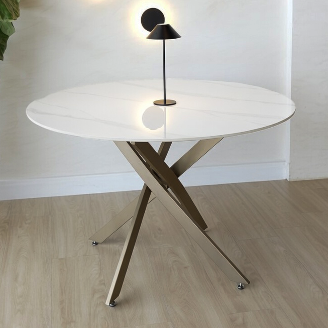 LARA Brushed Gold - Mesa de Comedor Redonda - 120cm