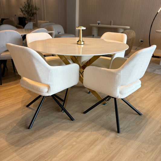 Juego de Comedor - Lara Gold + 4 Sillas de Comedor Zeno