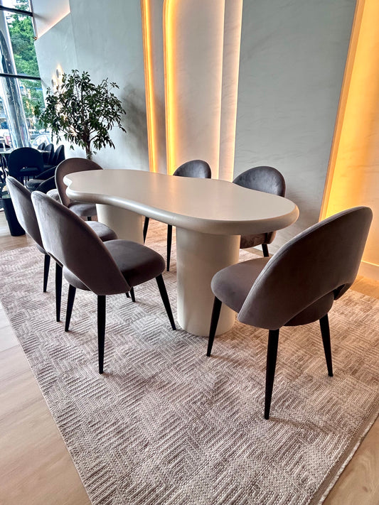 Juego de Comedor - Odette - 200cm + 6 Sillas de Terciopelo Lia Color Gris Oscuro