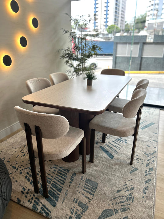 Juegos de Comedor - Sahara + 6 Sillas de Comedor Mika Walnut