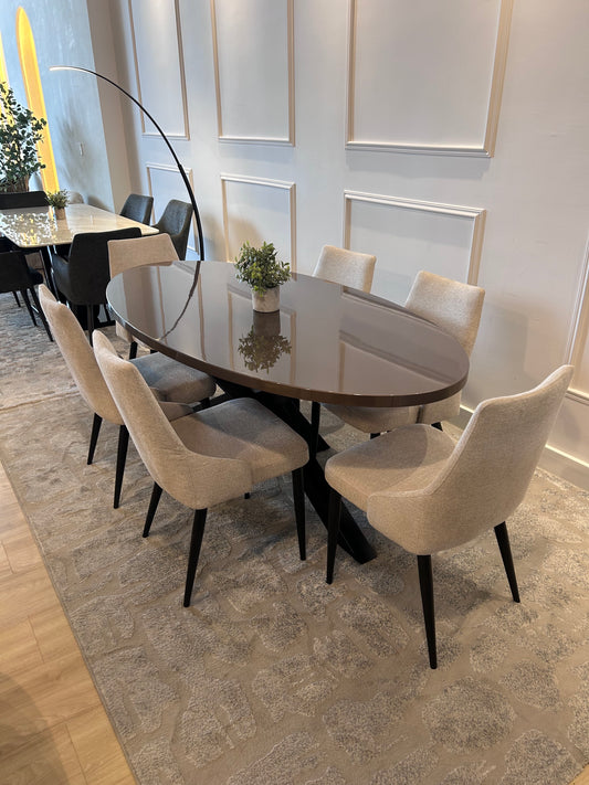 Juego de Comedor - STELLA - 200cm - Taupé + 6 Sillas Hera Color Beige