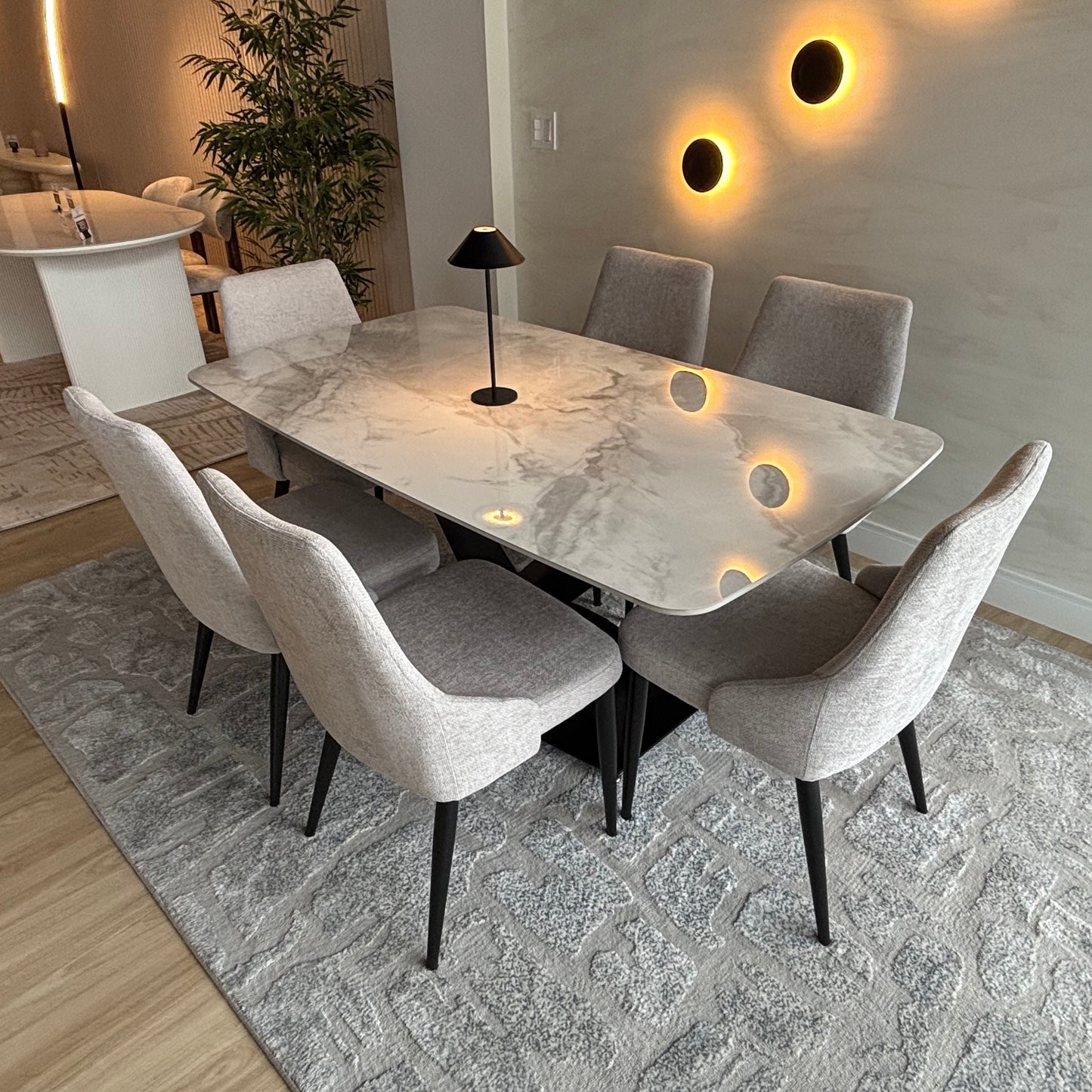 Juego de Comedor - Mesa Xenia (160cm) + 6 Sillas Hera